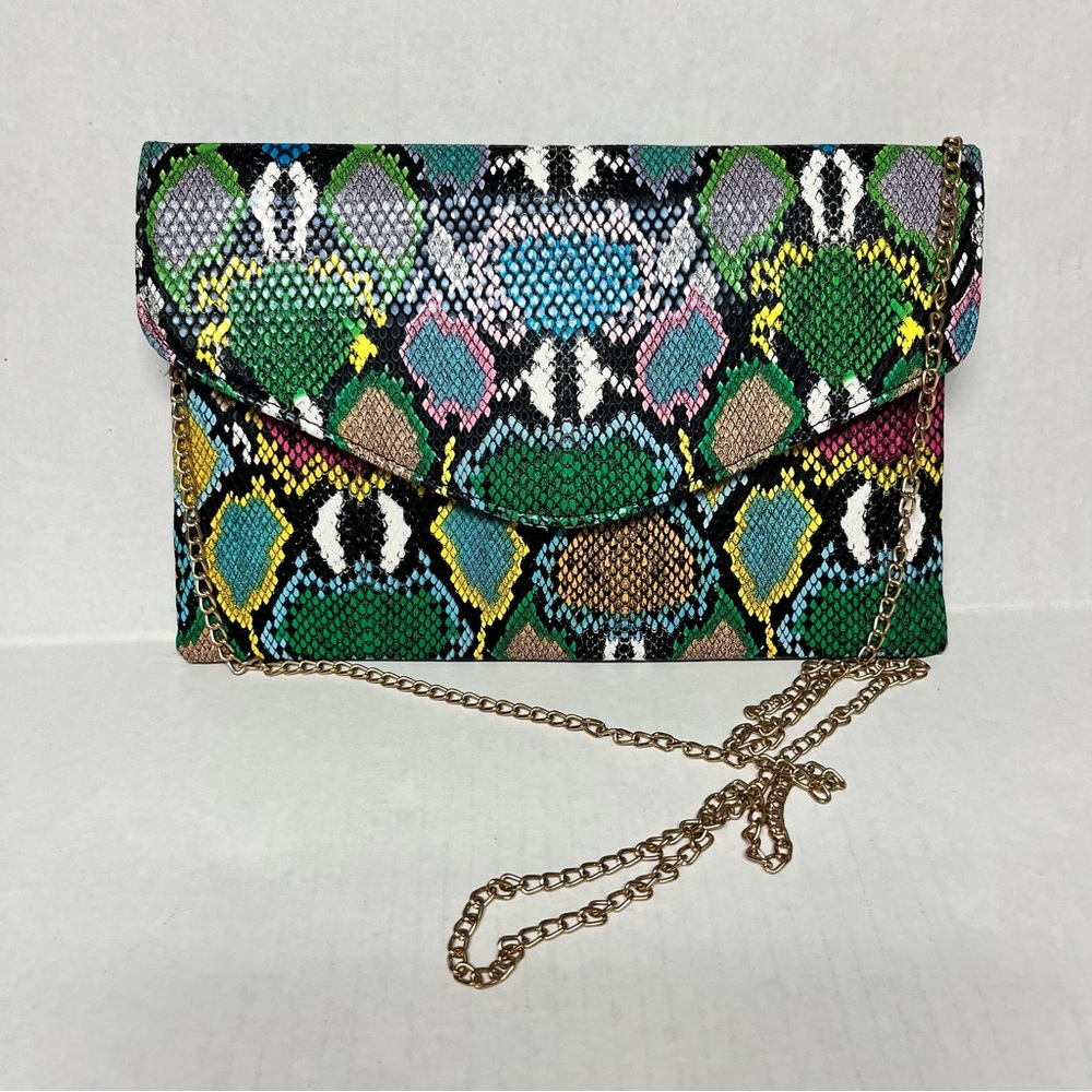 Multicolor color pop faux Snakeskin chain Crossbody Clutch Bag going out party